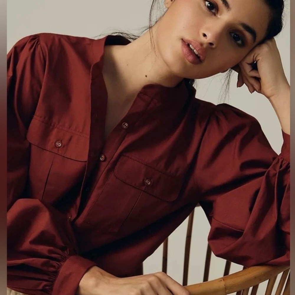Anthropologie Nikasha mandarin collar puff sleeve blouse❤️❤️❤️❤️